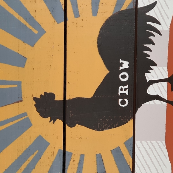 Wood Wall Art Box Sign Farm Rooster Chicken Pig Cow Moo Oink Crow Sunrise Urban - Picture 2 of 9